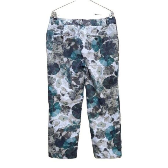 Larry Levine Cotton Camo Floral Low Rise Tapered Crop Pants Tan Green Sz 8 - Picture 2 of 8